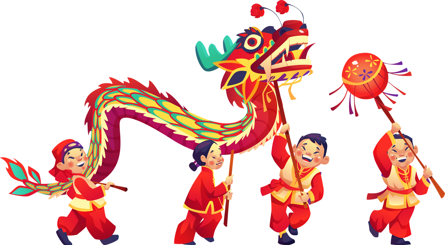 Chinese New Year Festival People with Paper Dragon